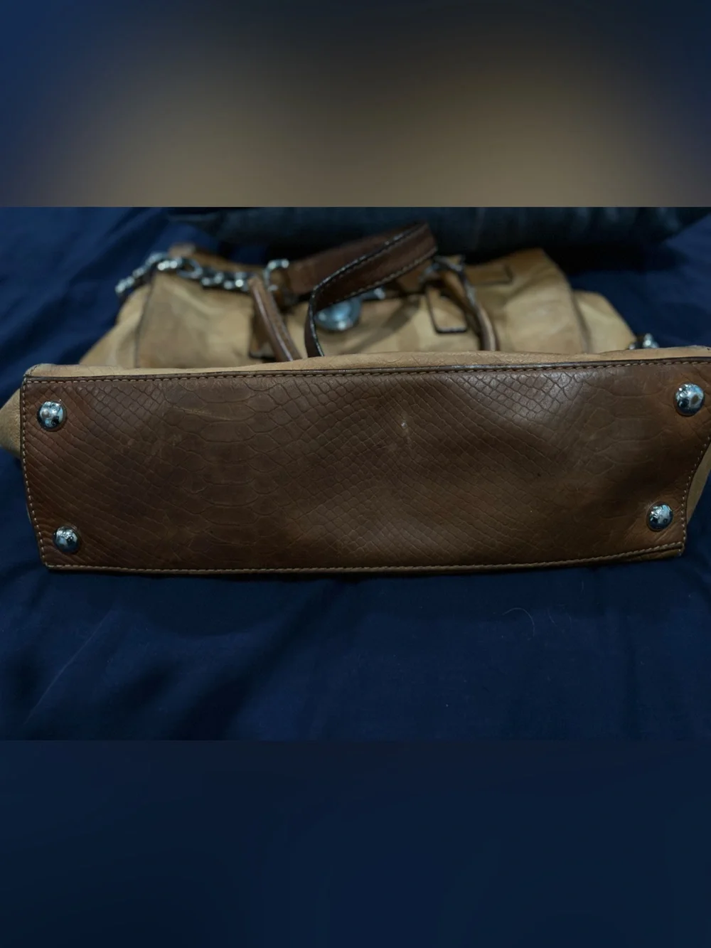 Michael Kors Tawny Leather Satchel Handbag with Chain Detail